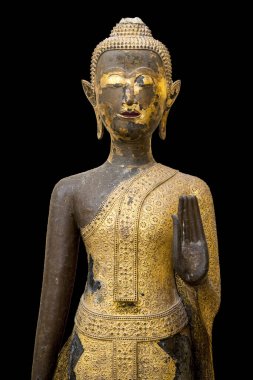 Ahşap ve Lake ve altın kaplı yapılmış antik Buda heykeli bırakır, erken dönemde Rattanakosin Yapim.