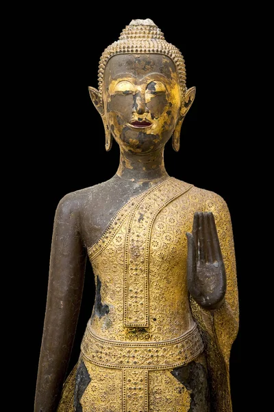 Estátua Buda Antigo Feito Madeira Coberto Com Laca Folhas Ouro — Fotografia de Stock