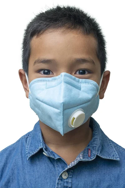 Asian Boy Wears Protective Mask Covid — Stock Photo, Image