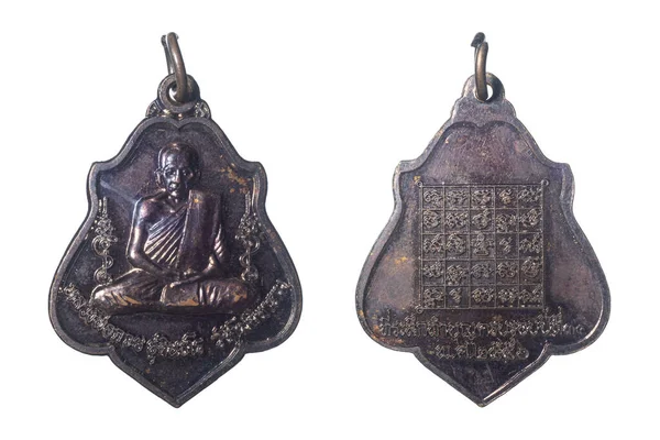 Tajski Amulet Izolować Czerwonym Tle Nazwa Luang Phor Kuay Świątyni — Zdjęcie stockowe