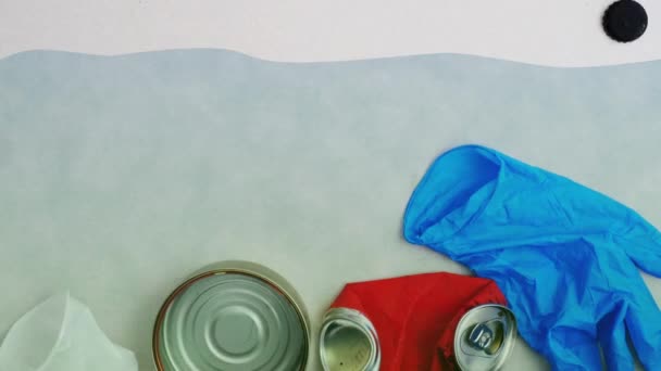 Stop motion pollution of the ocean with household waste. Save water from debris. — Stock Video