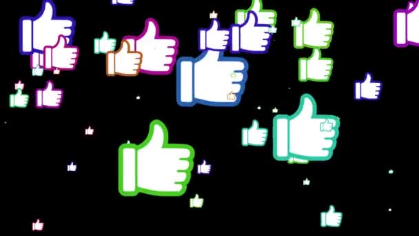 Animation of many hand icons with multi-colored thumbs up. — Stock Video