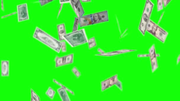 Animatie van geld. Regen business animatie regen van dollarbiljetten op een groene — Stockvideo