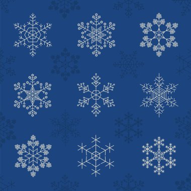 Kar tanesi Icon set. Vintage anahat sürüm