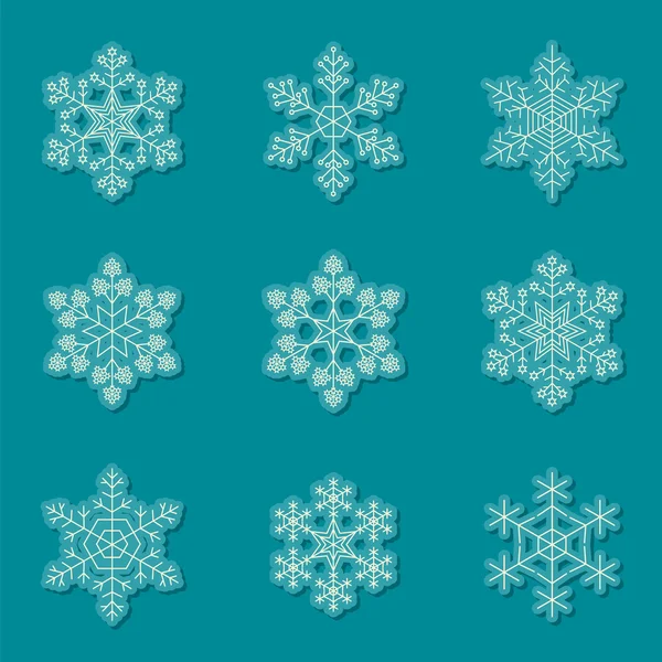 Conjunto de iconos de copo de nieve. Versión de esquema vintage — Vector de stock