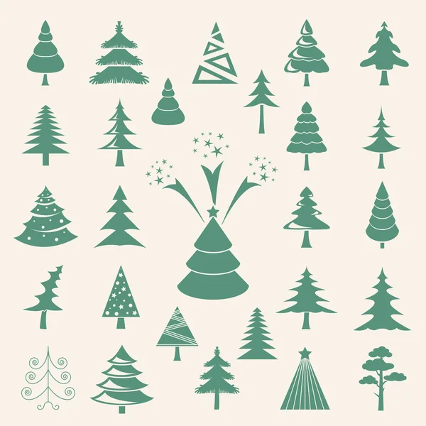 Χριστουγεννιάτικο δέντρο σύνολο εικονιδίων. Επίπεδη σχεδίαση. Μονόχρωμη έκδοση — Διανυσματικό Αρχείο