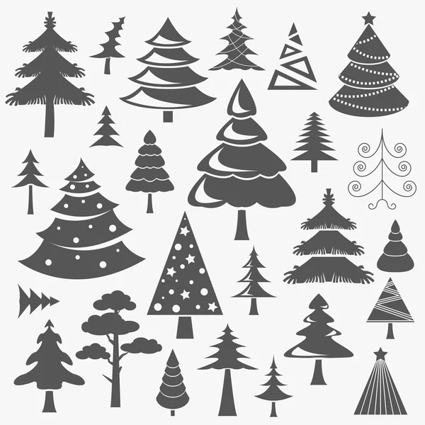 Kerstboom pictogramserie. Platte ontwerp. Zwart-wit versie — Stockvector