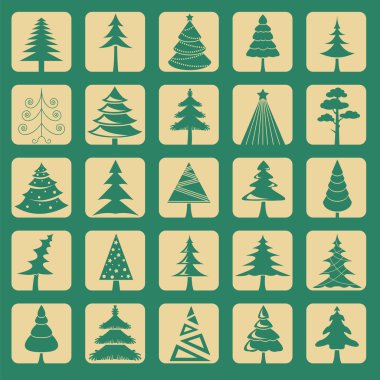 Noel ağacı Icon set. Düz tasarım. Tek renkli sürüm