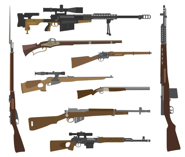Firearm set. Gun, rifle, carbine. Flat design — Stock Vector