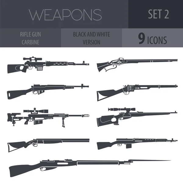 Firearm set. Gun, rifle, carbine. Flat design — Stock Vector
