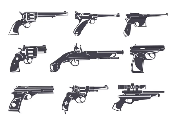 Firearm set. Guns, pistols, revolvers. Flat design — Stock Vector