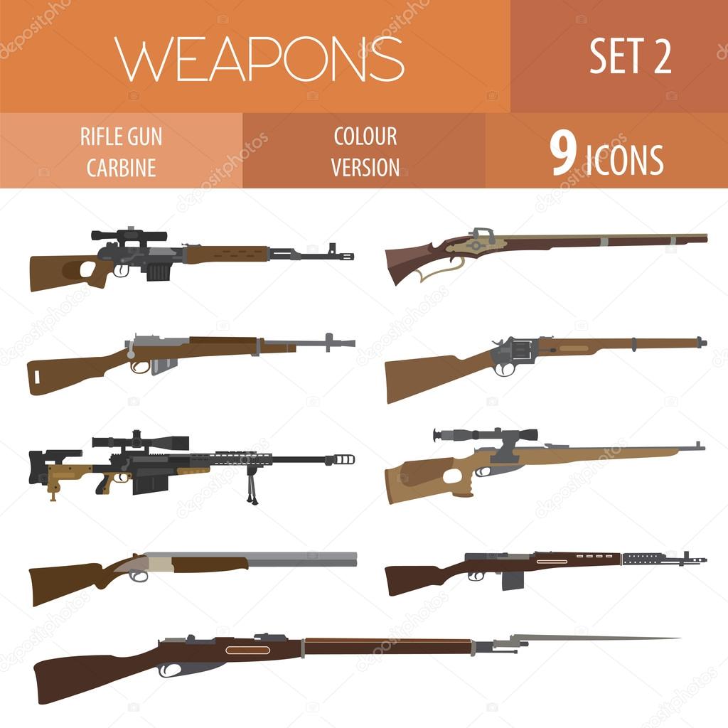 Firearm set. Gun, rifle, carbine. Flat design