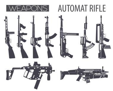 Firearm set. Automatic rifle, machine gun. Flat design clipart