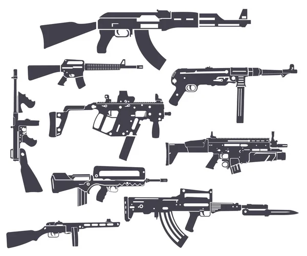 Schusswaffe sichergestellt. Automatikgewehr, Maschinengewehr. flache Bauweise — Stockvektor