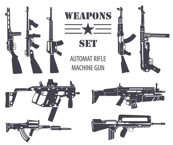 Набор оружия. Автоматическая винтовка, автомат. Плоский дизайн — стоковый вектор