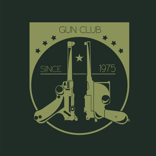 Modelo do logotipo da arma de fogo. Armas, distintivo de espingardas. Projeto plano — Vetor de Stock
