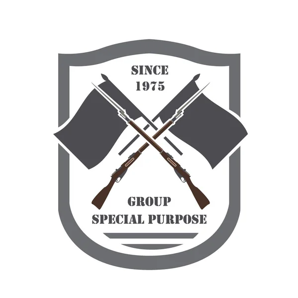 Modelo do logotipo da arma de fogo. Armas, distintivo de espingardas. Projeto plano — Vetor de Stock