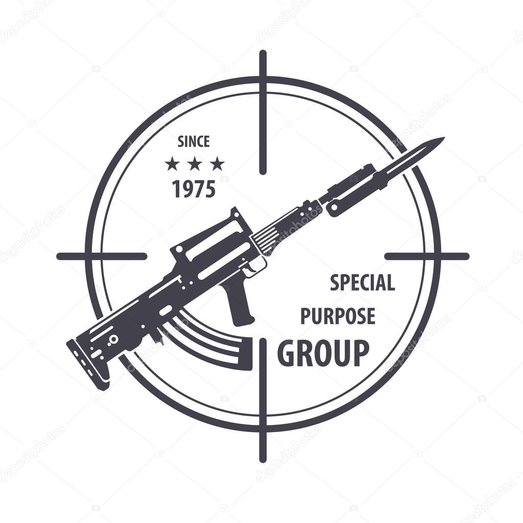 Firearm logo template. Guns, rifles badge. Flat design. Vector illustration