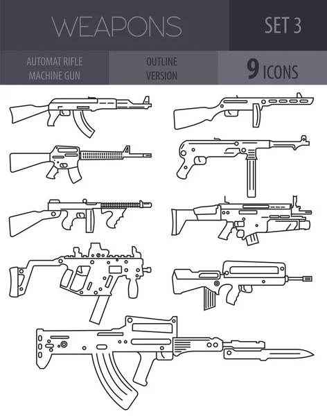 Набор оружия. Автоматическая винтовка, автомат. Линейная версия контура — стоковый вектор