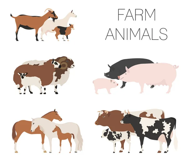 Семейная коллекция фермерских животных. Скот, овцы, свиньи, лошади, козы — стоковый вектор