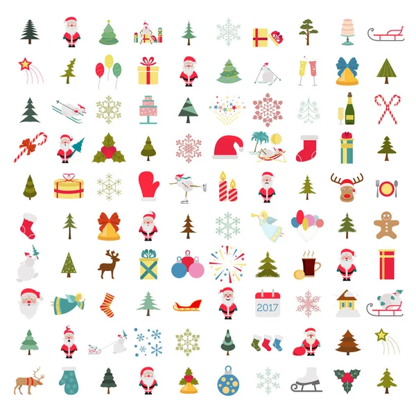 Christmas, New Year holidays icon big set. Flat style collection