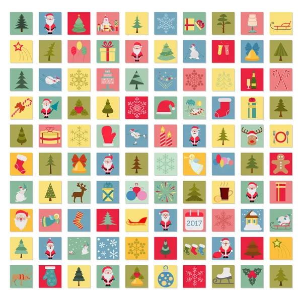 Kerstmis, Nieuwjaar vakantie grote pictogramserie. Vlakke stijl collectie — Stockvector