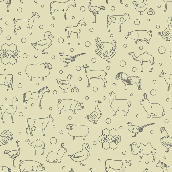Colección de línea delgada animal de granja. Patten sin fisuras. Diseño plano — Archivo Imágenes Vectoriales