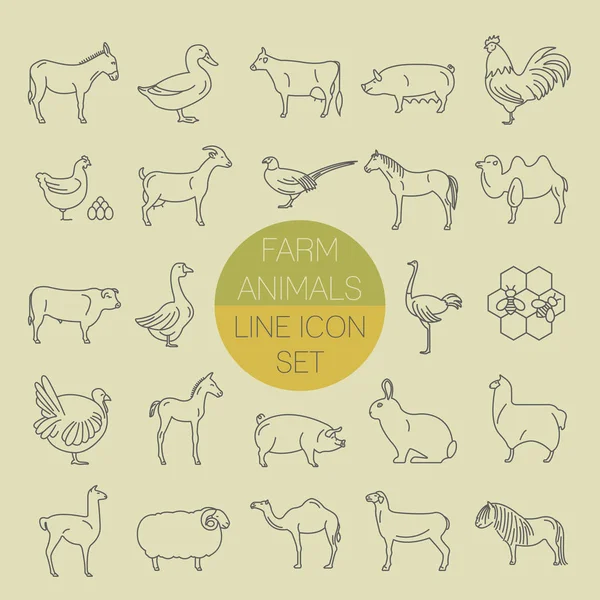 Farm állatok vékony vonal gyűjtemény. 25 ikon készlet. Lapos kivitel — Stock Vector
