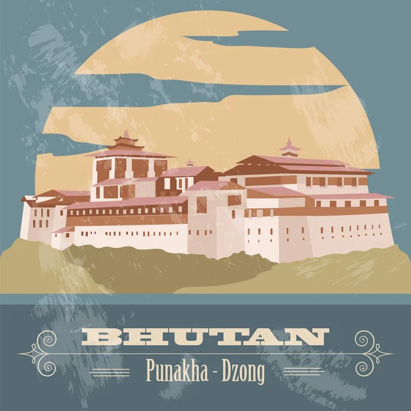 Bhutan infographics, statistiska uppgifter, sevärdheter. Punakha - Dzong. — Stock vektor