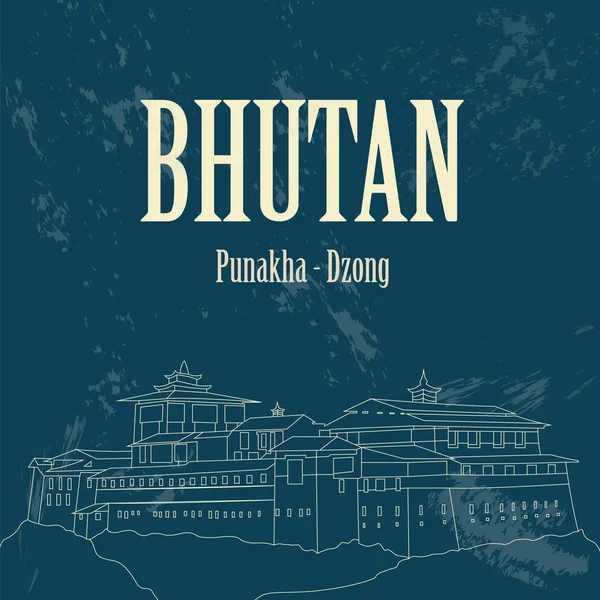 Infografica bhutana, dati statistici, luoghi d'interesse. Punakha - Dzong . — Vettoriale Stock
