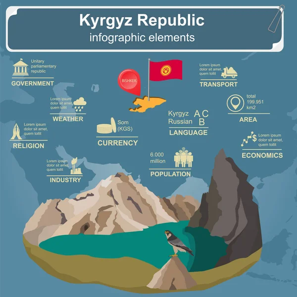 Kyrgyzstan infographics, statistical data, sights — Stock Vector