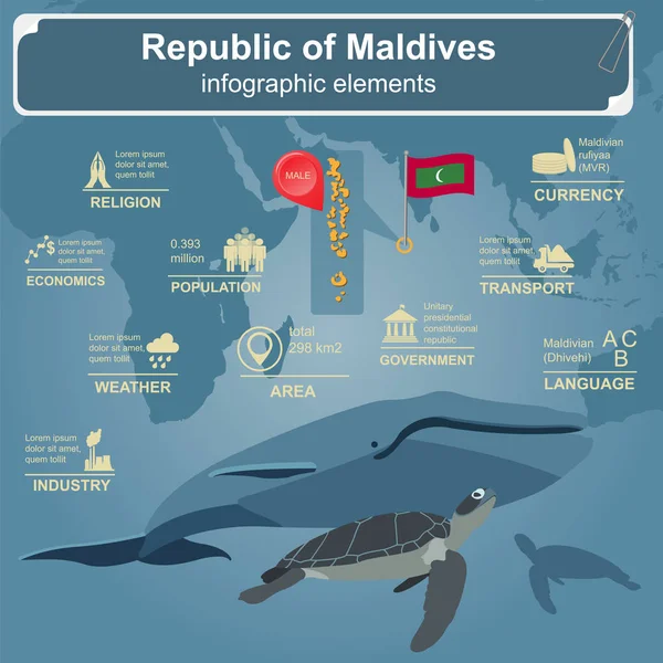 Infografis Maladewa, data statistik, pemandangan - Stok Vektor