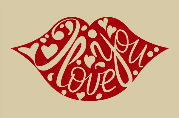 Dia dos Namorados feliz letras desenhadas à mão. Adoro-te, Calligrap. — Vetor de Stock