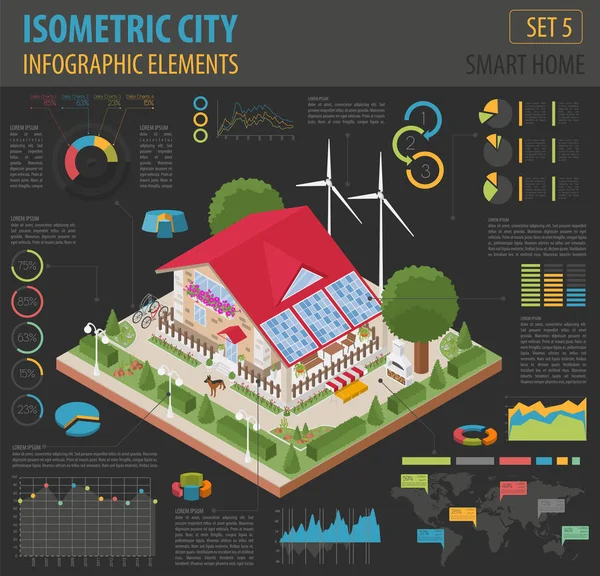 Appartement 3d isométrique maison intelligente et carte de la ville éléments du constructeur s — Image vectorielle