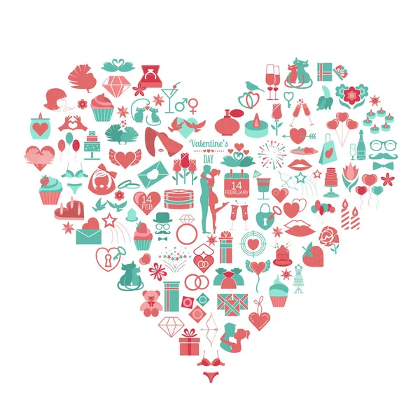 Valentine`s day icon set. Romantic design elements isolated on w — Stock Vector