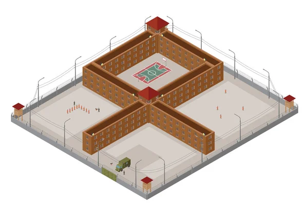 平らな 3 d の等尺性の特別な体制の刑務所、刑務所のため const の市内地図 — ストックベクタ