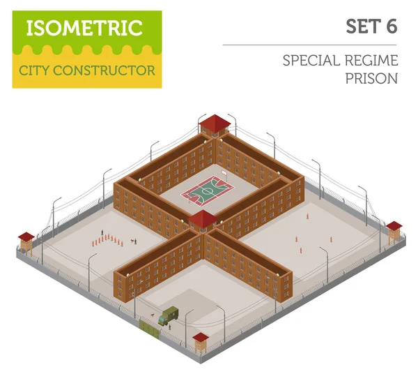 Piso 3d isométrico régimen especial prisión, cárcel por const mapa de la ciudad — Archivo Imágenes Vectoriales