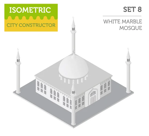 平らな 3 d アイソ メトリック イスラム教モスクと都市地図コンス トラクター エレム — ストックベクタ