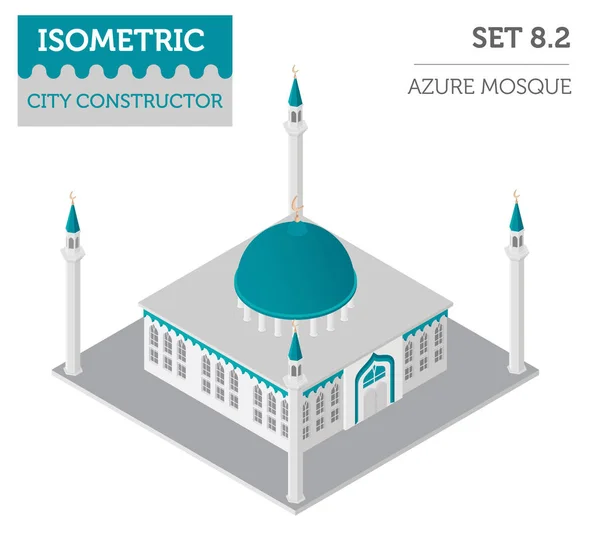 平らな 3 d アイソ メトリック イスラム教モスクと都市地図コンス トラクター エレム — ストックベクタ