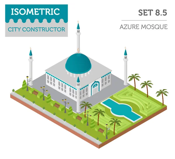 Flache 3d isometrische islamische Moschee und Stadtplan-Konstrukteur eleme — Stockvektor