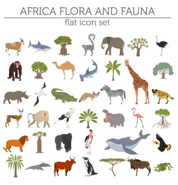 Düz Afrika flora ve fauna Oluşturucu öğeleri eşleyin. Hayvanlar, b