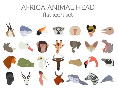 Flat Africa flora and fauna map constructor elements. Animals, b clipart