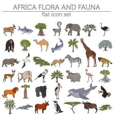Düz Afrika flora ve fauna Oluşturucu öğeleri eşleyin. Hayvanlar, b