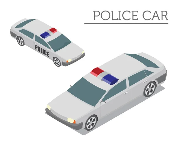 Beyaz izole 3d izometrik polis arabası düz. Kendi i kurmak — Stok Vektör