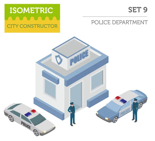 3 차원 isometric 경찰 국 및 도시 지도 생성자 요소 플랫 — 스톡 벡터