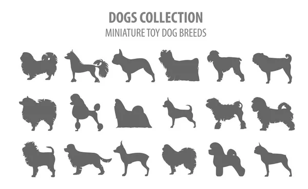 Miniatuur speelgoed hond rassen collectie geïsoleerd op wit. Platte styl — Stockvector