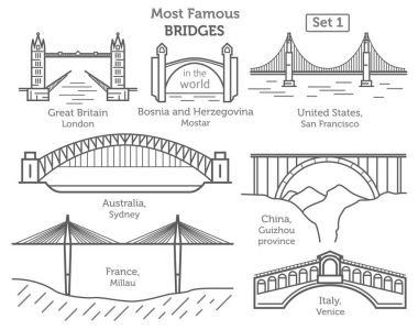 Dünyanın en ünlü köprüler. Simge yapılar doğrusal stil Ison se