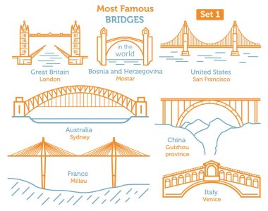 Dünyanın en ünlü köprüler. Simge yapılar doğrusal stil Ison se