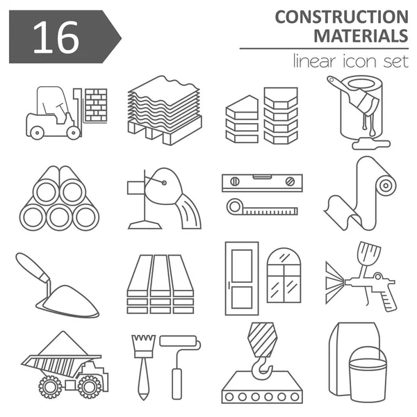 Conjunto de ícones de materiais de construção e acabamento. Design de linha fina — Vetor de Stock