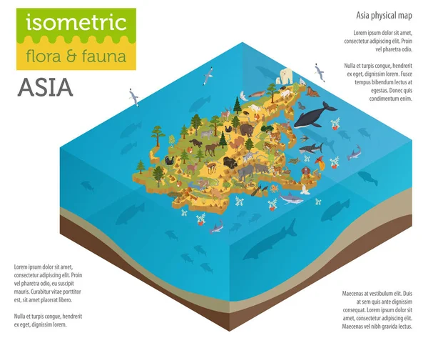 Isometrische 3D asiatische Flora und Fauna Kartenkonstrukteurselemente. ani — Stockvektor